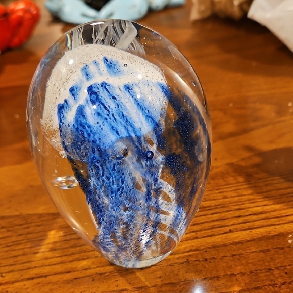 Glass Jellyfish Paperweight and Ceramic Duck Figurine - Picture 3 of 4